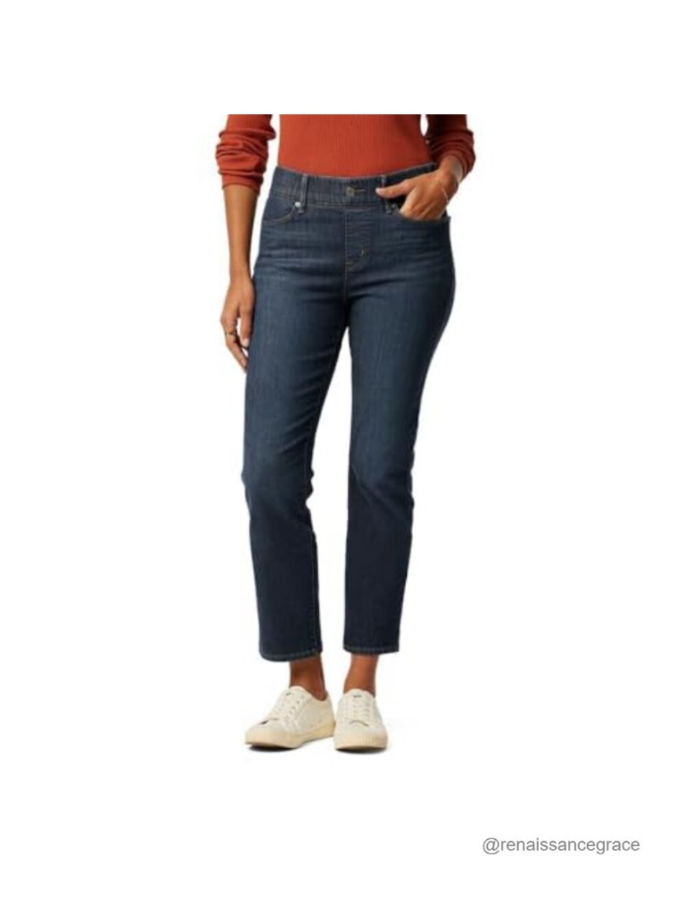 Pull-On Ankle Straight Jeans Tummy-Slimming Stretch Denim